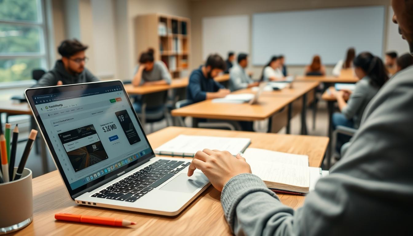 Student using a study guide to organize academic notes